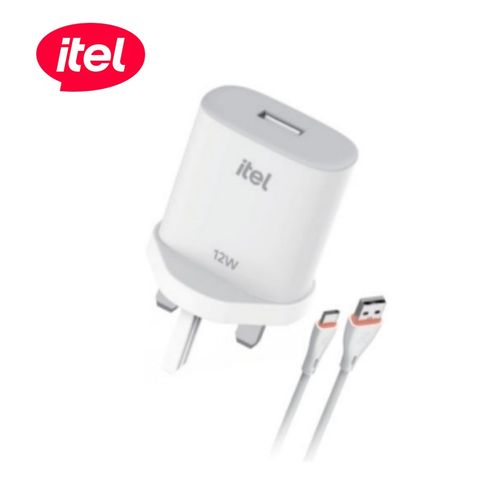 itel 12 Watts Fast Charger With Free Type-C Cable - White